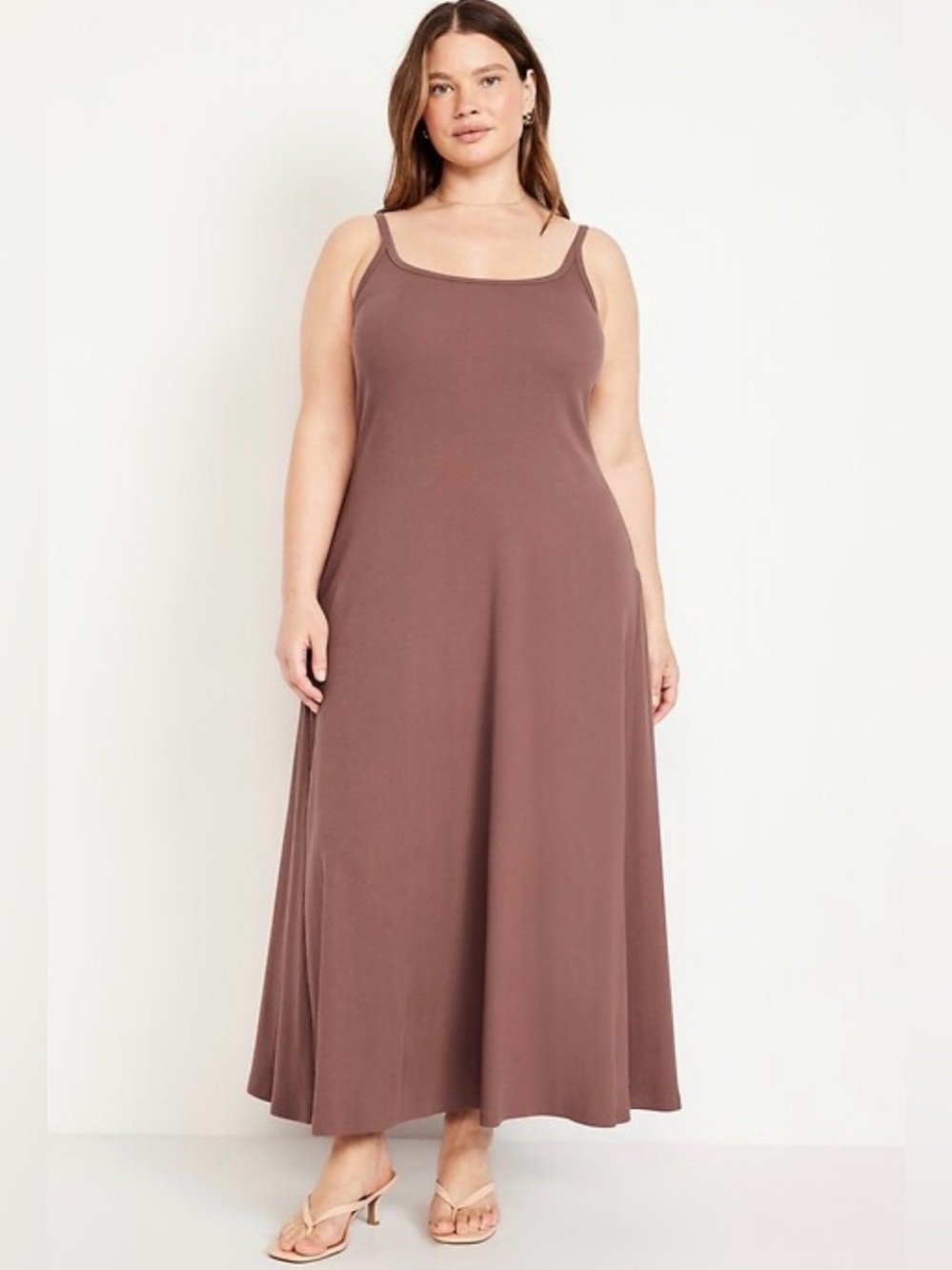NWT Old Navy 3X Brown Ribbed Fit & Flare Maxi Dress